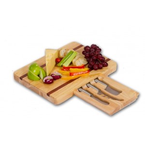 Picnic Plus by Spectrum Arezzo Wooden Cheese Board with 3 Stainless Steel Cheese Knives PICI1228